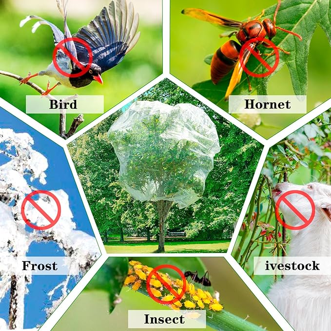 2Pcs Large Bird Barrier Netting Mesh, 7.9 * 6 FT Garden Netting with Zipper and Drawcord, Fruit Tree Covers to Protect Fruit from for Fruit Trees