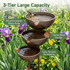 Metal Rainwater Collector Garden Stake, 3 Tier Cascading Bird Bath | 2026 New Outdoor Garden Decorative Flower Bed Rainwater Collector and Bee Watering Station 25inches 1pcs