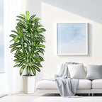 Artificial Dracaena Tree - 6FT Tall Fake Plants with White Tall Planter - Artificial Plants Indoor Floor Plant in Pot - Large Tropical Fake Yucca Potted Tree for Home Office Living Room Decor