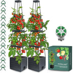 MYMULIKE 2 Pack Raised Garden Bed Planter Box with Trellis, 58” Tomato Cage Planter Raised Garden Bed with Trellis for Climbing Vegetables Plants Tomato Cage w/Self-Watering, Indoor Outdoor Use