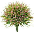 20 Bundles Artificial Plants Outdoor, UV Resistant Fake Flowers， Realistic Faux Lavender Shrubs for Porch Garden Window Box Home Decoration (Pink)