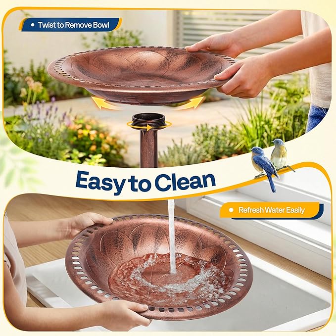VIVOHOME Bird Bath for Outside, Polyresin Pedestal Bird Baths for Outdoor, Garden, 28 Inch Height Weather-Resistant Birdbaths with 20" Bowl, Antique Bronze