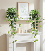 Fake Plants 2 Pcs Faux Pothos Plants Potted Indoor Artificial Hanging Plants Realistic Fake Greenery Table Desk Bathroom Office Bedroom Living Room Shelf Modern Farmhouse Decor Outdoor