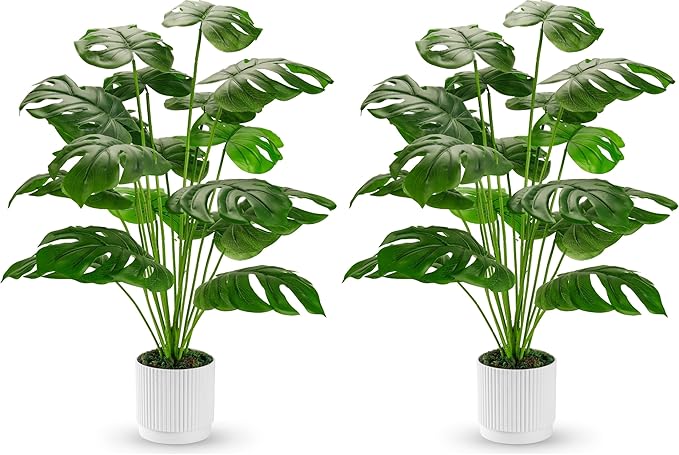 Der Rose 28" Fake Plants Large Artificial Monstera Faux Potted Plants Indoor Tall for Outdoor Living Room House Floor Front Porch Tree Decor (Pack of 2)