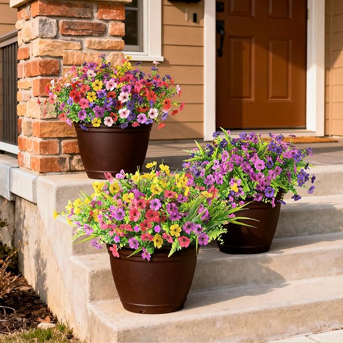INQCMY Artificial Flowers for Outdoors Faux Plants Fake Flowers Spring Summer Decoration,12 Bundles Faux Silk Colorful Daisy Realistic UV Resistant for Outside Home Planter Window Porch Patio Yard