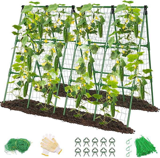 MYMULIKE 4 Pack Cucumber Trellis, Garden Trellis for Climbing Plants Outdoor, A-Frame Cucumber Trellis for Raised Bed, Plant Grow Support for Tomato, Squash, Vegetable, Flower(33"x47"x4Pcs)