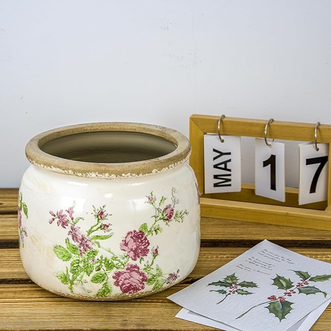 Dosayes Large Ceramic Pot for Planters, Ice Crack Glazed Flower Pot with Drainage Holes,5.91inch Vintage Planters for Indoor and Outdoor (Pink)