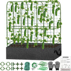 U-Shape Cucumber Trellis with Fabric Raised Garden Bed 65x50 Inch Metal Garden Arch Trellis with Net, Climbing Plants Vegetables Heavy-Duty Outdoor Plant Support for Pea, Grape, Squash, Tomatoes