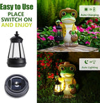 twinbling Frog Garden Statue with Solar Lantern - Large 13 in Solar Frog Statue Outdoor for Yard, Patio, Porch, Lawn and Balcony Decorations, Gift for Gardeners and Housewarming