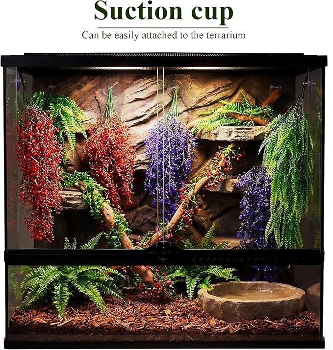 Suncalla Reptile Plants Terrarium Hanging Plants Vines Boston Climbing Terrarium Plant with Suction Cup for Bearded Dragons Lizards Crested Gecko Snake Crab Tank(Tri Color Series,3 Colors)