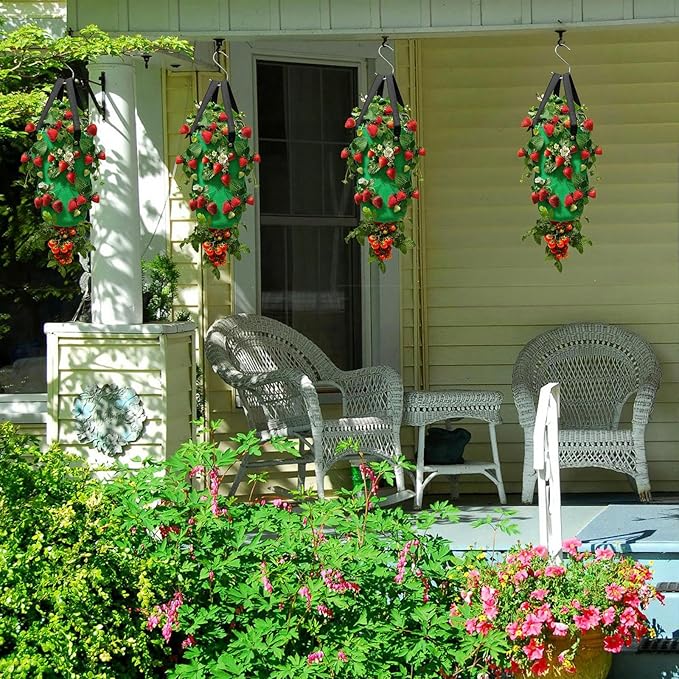4Pack Upside Down Strawberry Tomato Planter Hanging Growing Kit Outdoor Indoor with 4 Hooks 3 Gallon Cloth Fabric Cherry Tomato Strawberry Vegetable Vertical Hanging Garden Planting Planter Grow Bags