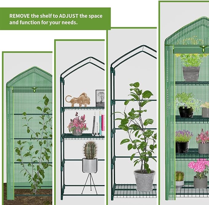 4 Tier Mini Greenhouse - Portable Indoor Outdoor Green House with 24lbs Per Shelf, Durable PE Cover & Tool-Free Assembly for Garden Balcony Patio Backyard