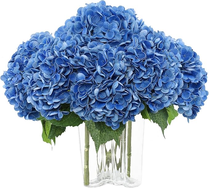 Coferset Deep Blue Hydrangea Artificial Flowers 3pcs Lifelike Faux Hydrangea Real Touch Fake Flowers for Home Wedding Christmas Office Party Living Room Decoration,22inch