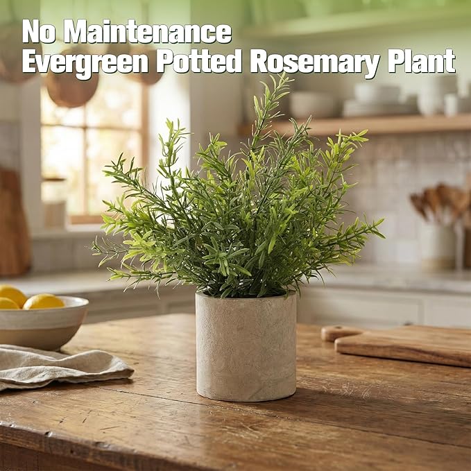 ALAGIRLS 2 Pack Small Fake Plants, 10" Artificial Rosemary Plants Indoor, Small Faux Plants in Pulp Pot for Bathroom Bedroom Kitchen Office Living Room Decor