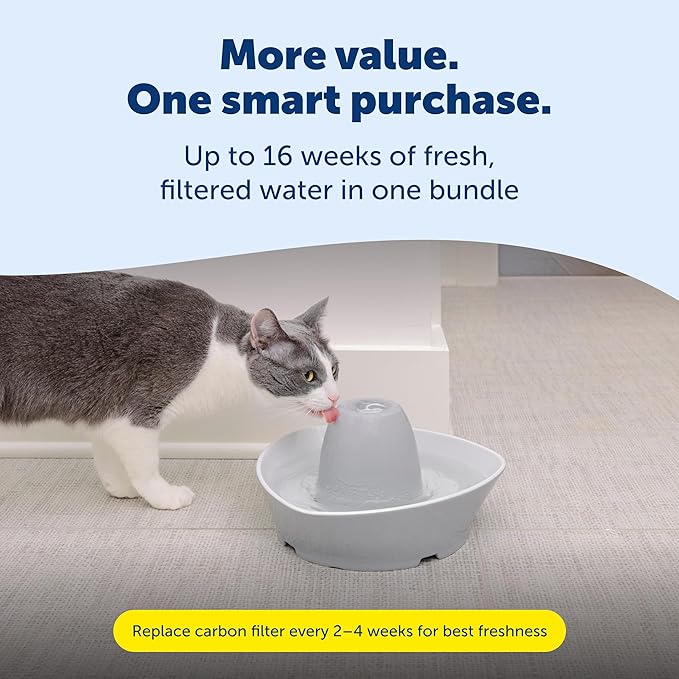 PetSafe Ceramic Pet Fountain with 4-Pack of Carbon Filters for Cats and Small Dogs 60 Oz Water Capacity Whisper-Quiet Water Flow Great for Shy or Timid Pets Fresh, Filtered Water