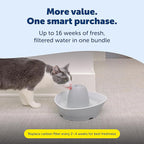 PetSafe Ceramic Pet Fountain with 4-Pack of Carbon Filters for Cats and Small Dogs 60 Oz Water Capacity Whisper-Quiet Water Flow Great for Shy or Timid Pets Fresh, Filtered Water