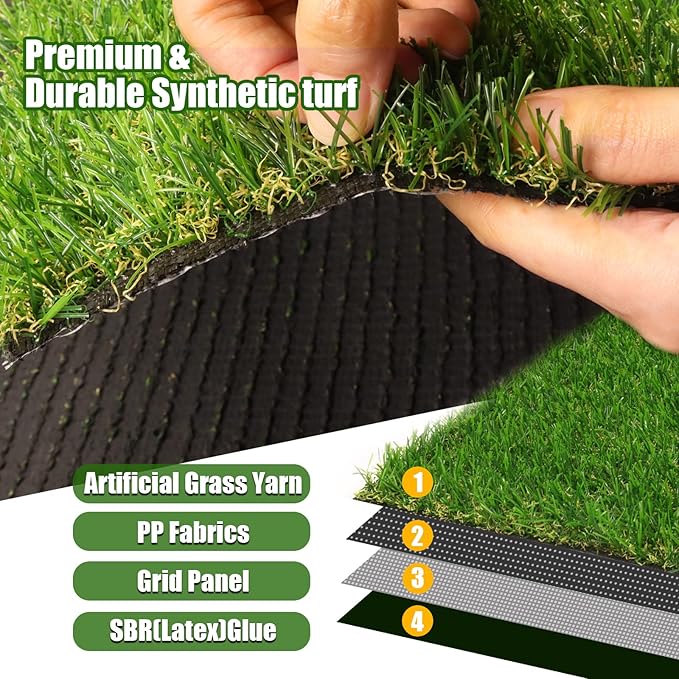 Heyroll Realistic Artificial Turf Grass, 11 FT X 26 FT Artificial Synthetic Fake Grass, 20MM Green Turf Rug Pet Dogs Lawn Mat with Drainage Holes for Indoor Outdoor Patio Garden Landscape/Custom Size