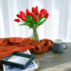 Mandy's Red Artificial Tulips Flowers Centerpiece, 13.5" Lifelike PU Fake Floral Stems 20pcs for Kitchen Island & Dining Table, Spring Decor for Easter