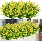 24 Bundles Outdoor Artificial Flowers UV Resistant Fake Boxwood Plants, Faux Greenery for Indoor Outside Hanging Plants Garden Porch Window Box Home Wedding Farmhouse Décor (Yellow)