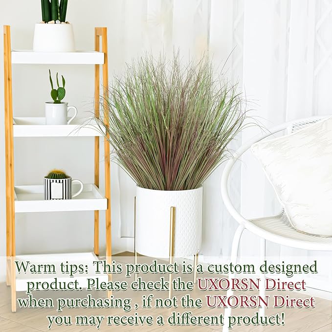 24 Bundles Artificial Grass Plants Outdoor 20 Inch Tall Fake Shrubs Wheat Grass UV Resistant Greenery Stems Weed Faux Bushes Plant for Indoor Outdoor Garden Office Home Decor, Purple