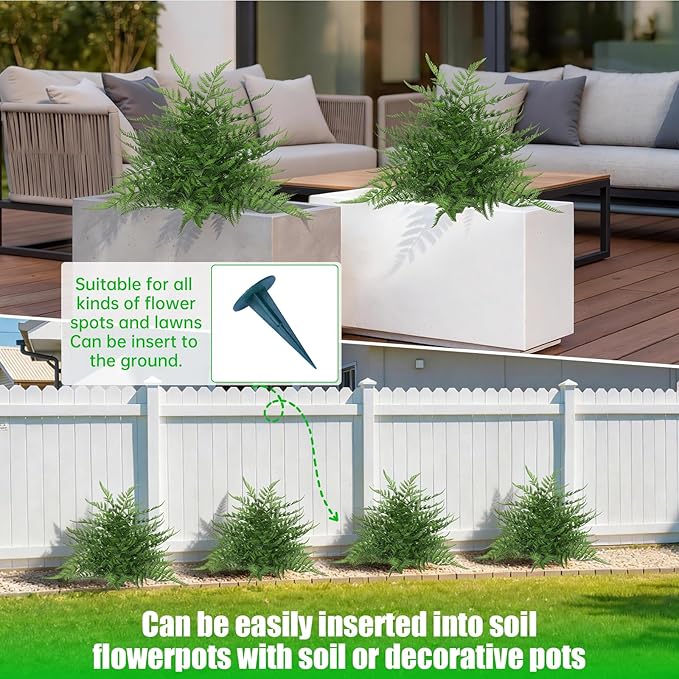 Yangrass Artificial 23" Fern Topiary Ball Trees, 2PCS Fake Fern Bushes Artificial Outdoor Plants with Ground Spikes, UV Resistant Lifelike Faux Greenery Shurbs for Home Garden Patio Porch Decor