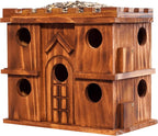MIXUMON Wooden Bird Houses for Outside – 9 Rooms Large Bird House, Carbonized Pine Rustic Finish, 1.5" Entrance Holes, Cleaning Doors, Outdoor Birdhouse Nesting Box (Rustic, 9 Rooms)