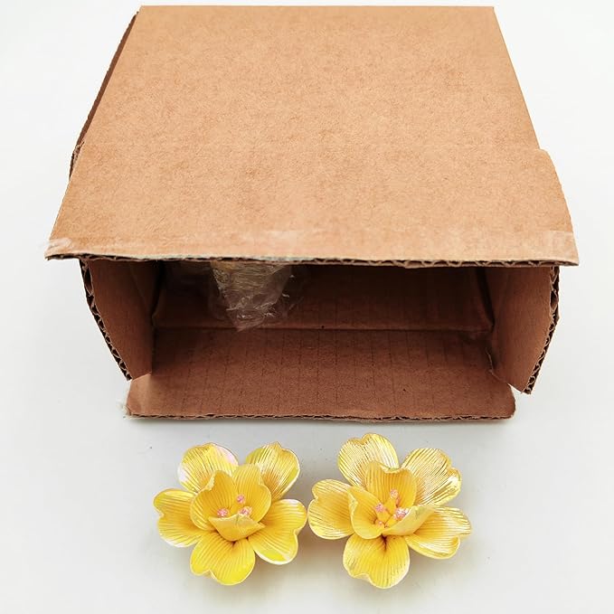BTMIEY 10 PCS 3D Flower Ceramic Tiles,1.6" Handmade Procelain Ceramic Flowers for Artwork,Fish Tank,Vases,Living Room, Dining Table,Office, Home Floral Decor (Double-Flowered Iridescent Yellow)
