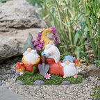 Garden Gnome Statue, Gnomes Figurine on Flower Pot with Floret and Mushrooms, Waterproof Resin Outdoor Decor for Patio Lawn Yard Home Tabletop Decoration
