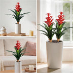 Ivydale Fake Flowers Plants for Outdoors, 2 Pcs 16.93" Bromeliad Artificial Flowers Uv Resistant Realistic Faux Flowers for Outdoor Planters Outside Porch Patio Yard Garden Indoor Decoration(Red)
