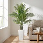 Garvee 4.8FT Artificial Palm Tree, Tall Faux Tropical Areca Plants with White Tall Planter, Fake Potted Tree with Lifelike Leaves for Indoor Living Room Bedroom Home Office Decor