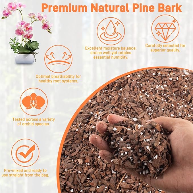 Orchid Bark Potting Mix - 29QT Natural Orchid Potting Mix for Repotting, Blended with Small Pine Bark and Perlite to Provide Ideal Ventilation and Good Drainage for Orchids and Other Potted Plants
