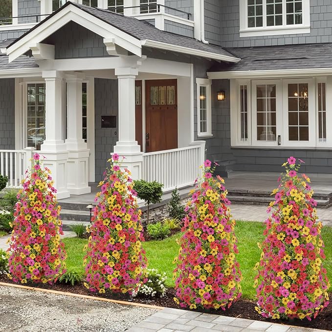 2 Pcs 3.6FT Topiary Trees Artificial Outdoor, Faux Flowers Cedar Tree UV Resistant Shrubs for Indoor Planters Outdoor Porch Halloween Decoration (Color Mixing)