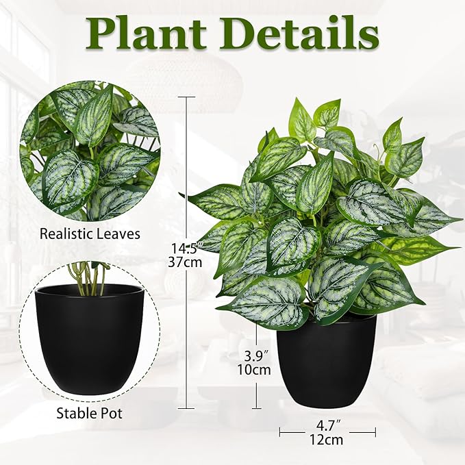 Villa Como 14.5" Artificial Plants Indoor Home Decor, Fake Potted Silk Plants for Shelves Living Room Decorative, Small Artificial Office Desk Plant in Pots, Faux Potted Greenery Tropical House Plant