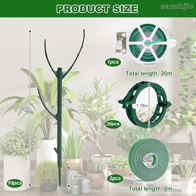 10pack Adjustable Plant Support Pole Stackable Indoor/Outdoor Support Pole with Clamps, Suitable for Supporting Monstera and Climbing Plants, Garden Accessories, Perfect Replacement for Plant Stakes
