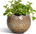 Ceramic Pots for Plants - 4 Inch Plant Pots with Drainage Hole and Plug, Small Succulent Pot for Indoor Plants Outdoor, Modern Flower Pot, Office Decor, Housewarming Gifts, Speckled-Brown