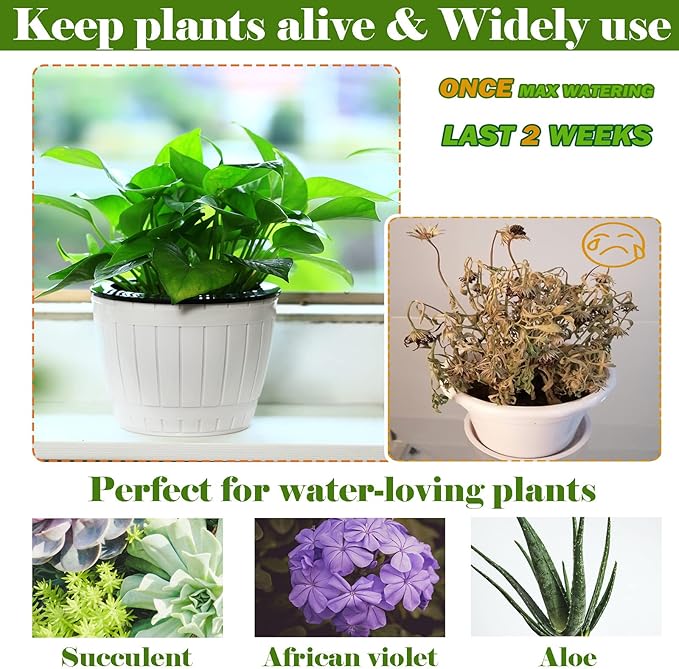 6 Packs 6.5 Inches Self Watering Pots for Indoor Plants Large Plastic African Violet Pots Home Flower Pot Planters for Devil's Ivy, Spider Plant, White
