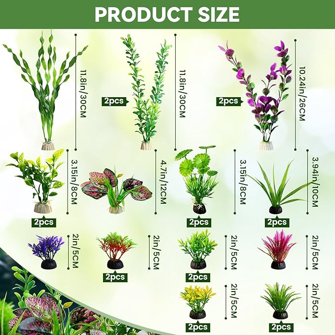 Promising Large Aquarium Decor Plastic Plants-Colorful Water Grass for Fish Tank, Green Fish Tank Artificial Plants Kit -Fish Tank Care Water Plants Accessories（22pcs）