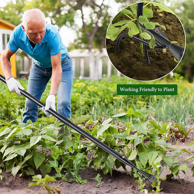 65'' Hoe and Cultivator Garden Tool - 2 in 1 Heavy Duty Garden Hoe for Weeding,Soil Loosening,Sharp Blade,Long Handle Claw 3-Tine Hand Tiller Rake for Gardening