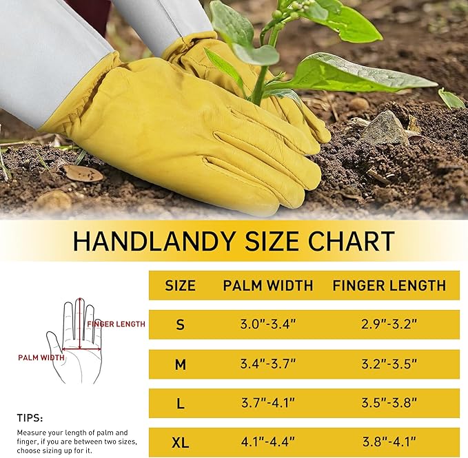 HANDLANDY Rose Pruning Gardening Gloves for Men Women, Thorn Proof Forearm Protection Leather Garden Gloves, Gardening Gifts for Gardeners (Golden Yellow, Small)