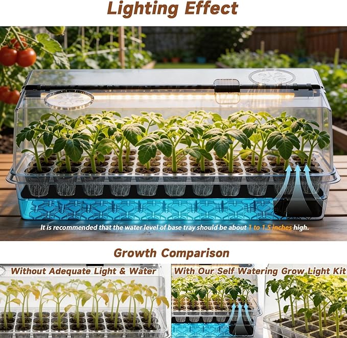 72 Cells Seed Starter Tray Self Watering, Seed Starter Kit with Grow Light, Full Spectrum with 5 Dimmable Brightness & Timer, Indoor Plant Grow Tray for Beginners & Seasoned Gardeners, Gardening Gifts