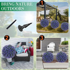 AOKIIE Set of 2 Artificial Purple Boxwood Topiary Ball Tree for Outdoor with Ground Spike, 22" UV Resistant Faux Greenery Shrubs, Fake Plants for Garden Yard Porch Patio(Purple)