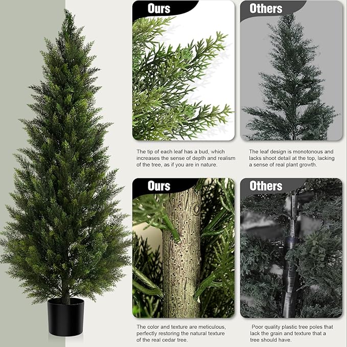 Vitalismo Outdoor Artificial Cedar Topiary Tree, Faux Evergreen Shrubs for Front Porch Decor, Lifelike Fake Bushes Plants for Home Living Room Front Door Decor (2, 5ft)
