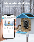 isYoung Smart Bird Feeder with Camera, 2.5K QHD Resolution, AI Identify 16000+ Birds, AI Auto-Capture & Motion Detection, IP65 Water-Resistant, 5W Solar Powered, Best Gift for Bird Lovers（Blue）