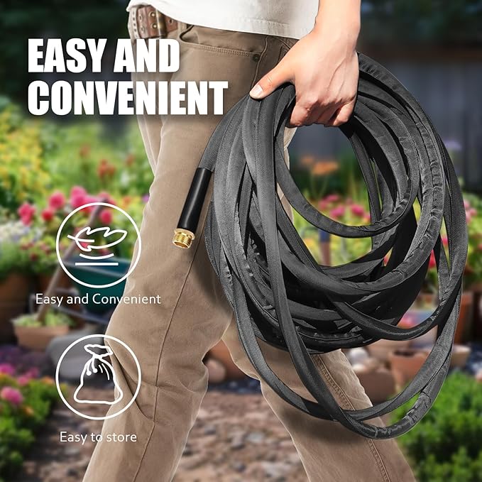 Non-Expandable Garden Hose 75feet, Felxible Water Hose with 10 Function Hose Nozzle, Lightweight, Anti-Kink, Tangle Free, Rust Proof for Yard - 2025 Model(Black)