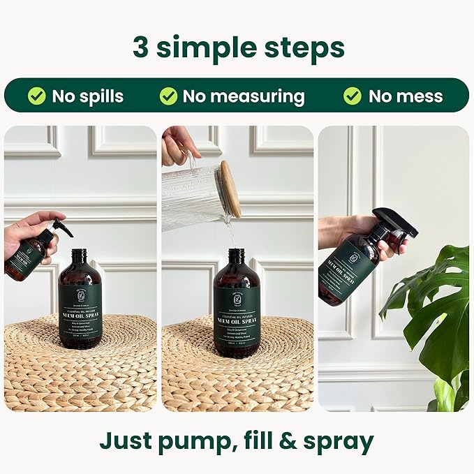 Neem Oil for Plants (Makes 30 Bottles) with Spray Bottle & Essential Oils for Indoor Houseplants & Outdoor Gardens, Natural Leaf Shine
