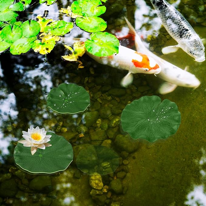 Abeillo 6Pcs Fake Lily Pads, 3 Sizes Floating Artificial Lily Pads Decorations, Realistic Pond Plants Decor for Pool Patio Aquarium Fountain