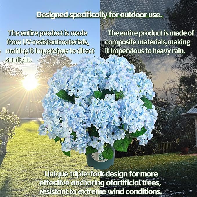QIANYUN Artificial Topiary for Outdoors -20” Potted Plant Fake Hydrangea Bush-UV Resistant Artificial Outdoor Plants for Front Porch, Garden, Yard, Patio Decor (Blue)