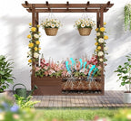 VINGLI 45 in Raised Garden Bed with Trellis & Hanging Roof, Wooden Elevated Planter Box with Drainage Holes for Outdoor Climbing Plants Vegetables Flowers, Patio Yard Balcony (Carbonized Wood, Medium)