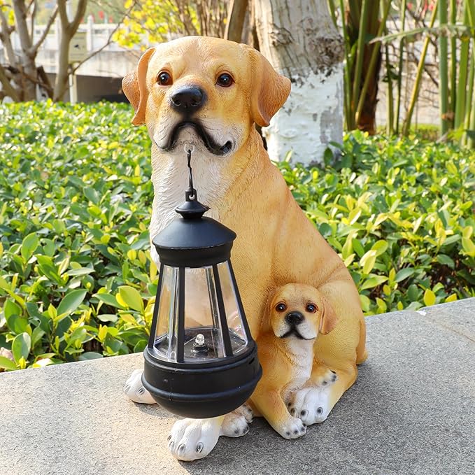 Garden Dog Statues Outdoor Decor, Solar Lights Outdoor Labrador Figurine Solar Dog Ornaments for Patio, Lawn, Yard Art Decoration, Housewarming Garden Gifts for Mom