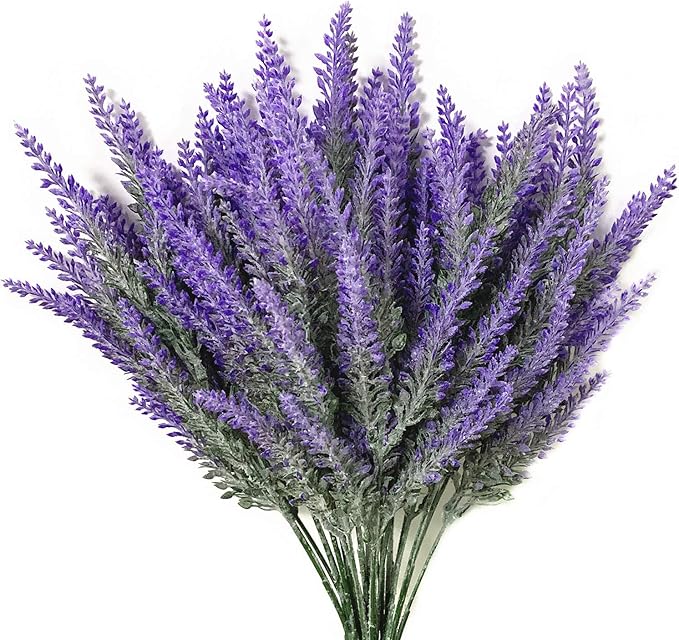 PASYOU 6 Pcs Artificial Lavender Flowers, Plastic Plants Fake Simulation Flower Wedding Indoor Outdoor Bridal Bouquet Home Garden Balcony Patio Planter Filler DIY Arrangement Decoration - Purple